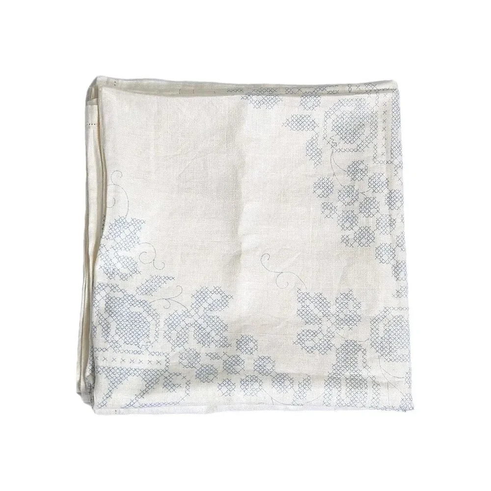 Vintage Stamped Cross Stitch Tablecloth Fruit Basket Linen 50x50 Unfinished DIY